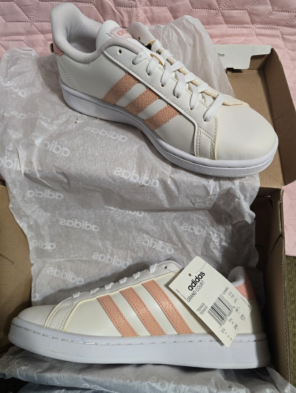 adidas Women’s White Sneakers with Peach Stripe Accents